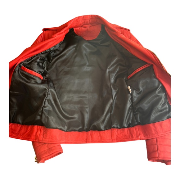INFINITY Men's Bold Red Lambskin Leather Moto Jacket size S - Picture 4 of 10